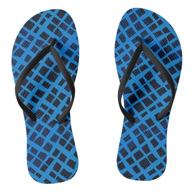 Blue Chequered Pattern B10 Black BG Thongs (Footbed)