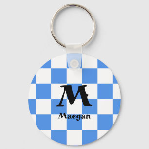 Blue Chequered Pattern Background Keychain