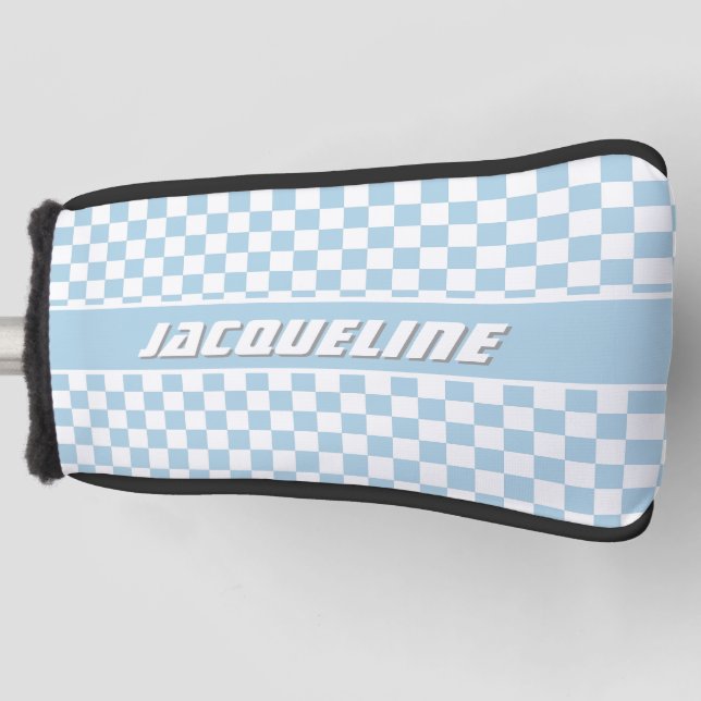 Blue Chequered Pattern Golf Head Cover (Front)