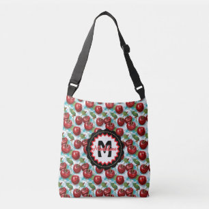 Blue Chequered Plaid Cherry Pattern Personalised Crossbody Bag
