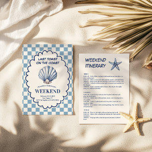 Blue Chequered Seashell Bachelorette Weekend Invitation