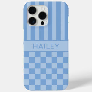 Blue Chequered Striped Personalised iPhone 15 Pro Max Case