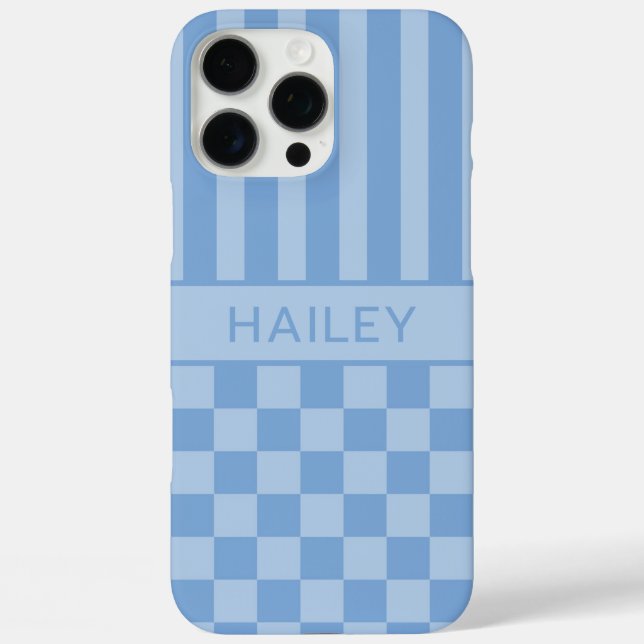 Blue Chequered Striped Personalised Case-Mate iPhone Case (Back)
