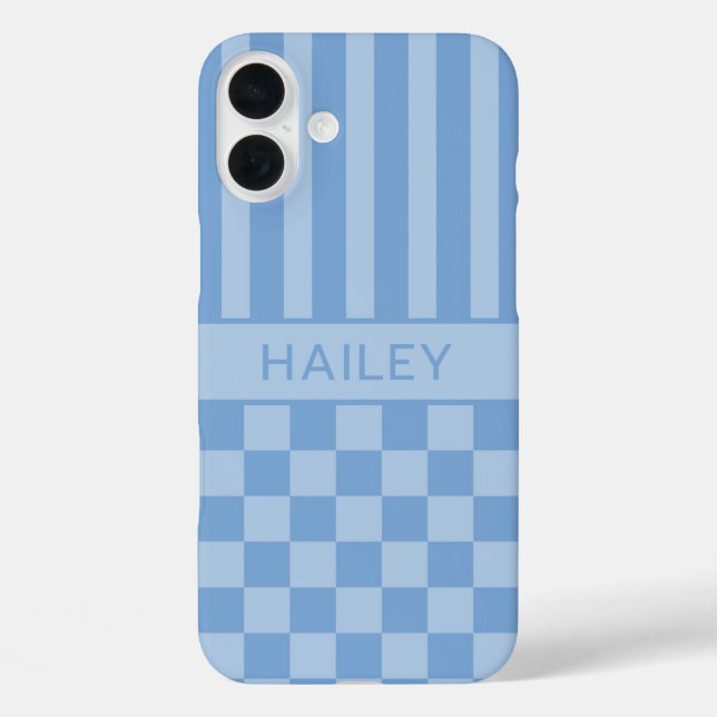 Blue Chequered Striped Personalised Case-Mate iPhone Case (Back)