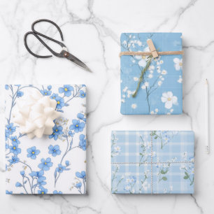 Blue Cherry Blossom Floral Wrapping Paper