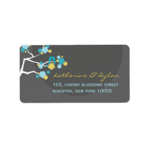 Blue Cherry Blossoms Love Birds Wedding Labels