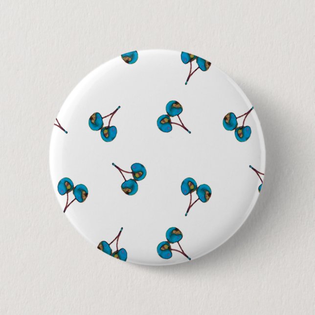 Blue Cherry Pattern 6 Cm Round Badge (Front)
