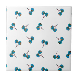 Blue Cherry Pattern Ceramic Tile