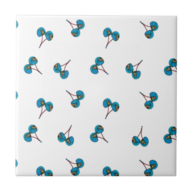 Blue Cherry Pattern Ceramic Tile (Front)