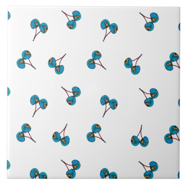 Blue Cherry Pattern Ceramic Tile (Front)