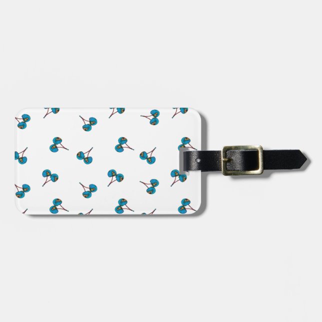 Blue Cherry Pattern Luggage Tag (Front Horizontal)