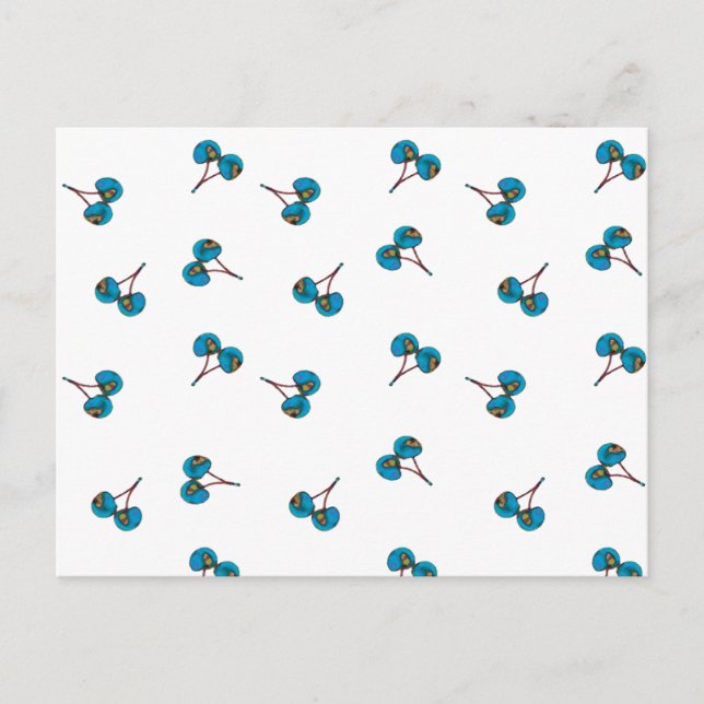Blue Cherry Pattern Postcard (Front)