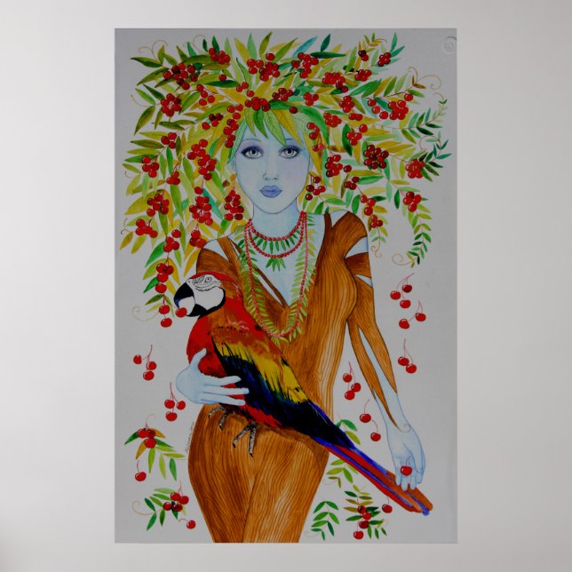 Blue Cherry Tree Woman Poster (Front)