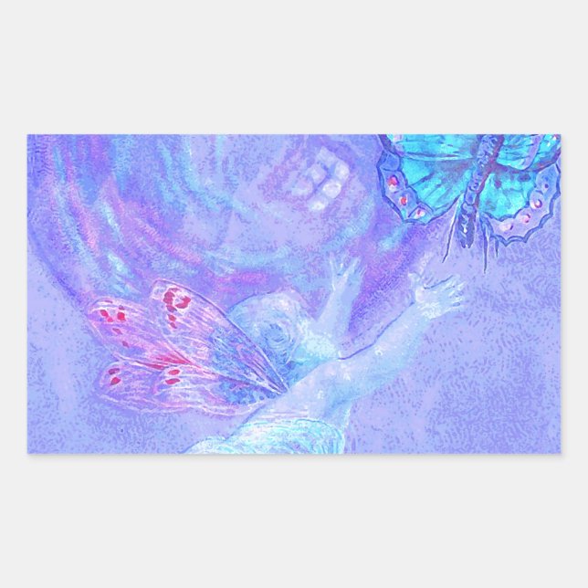 Blue - Cherub Chasing Butterflies Rectangular Sticker (Front)