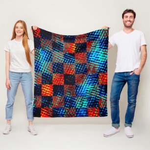 Blue chess, almost red orange, dirty fake fleece blanket