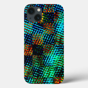 Blue chess, greenish scratch, red fake dirty stain iPhone 13 case
