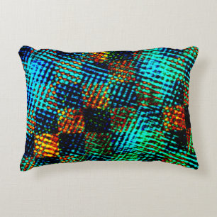 Blue chess, greenish scratch, red fake dirty stain decorative cushion