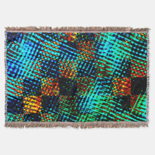Blue chess, greenish scratch, red fake dirty stain throw blanket