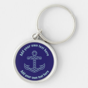 Blue Chevron Anchor Nautical Custom Text Key Ring