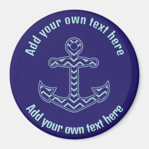 Blue Chevron Anchor Nautical Custom Text Magnet