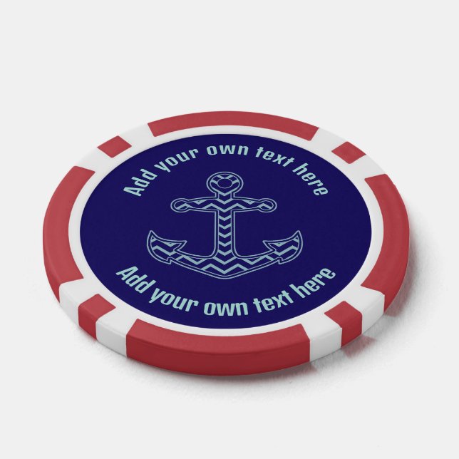 Blue Chevron Anchor Nautical Custom Text Poker Chips (Single)