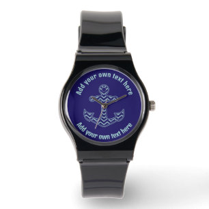 Blue Chevron Anchor Nautical Custom Text Watch
