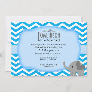 Blue Chevron and Elephant Baby Shower Invitation