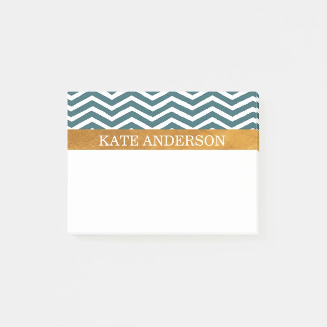 Blue Chevron and Faux Gold Foil Post-it Notes (Front)