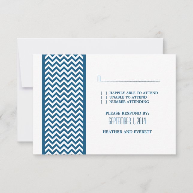 Blue Chevron Border RSVP Card (Front)