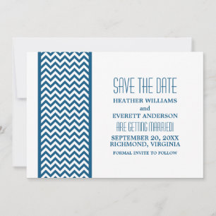 Blue Chevron Border Save the Date Invite