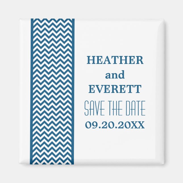 Blue Chevron Border Save the Date Magnet (Front)