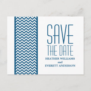 Blue Chevron Border Save the Date Postcard