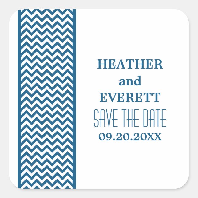 Blue Chevron Border Save the Date Stickers (Front)