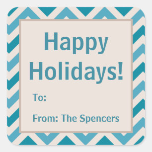 Blue Chevron Christmas Holiday Gift Tag Stickers