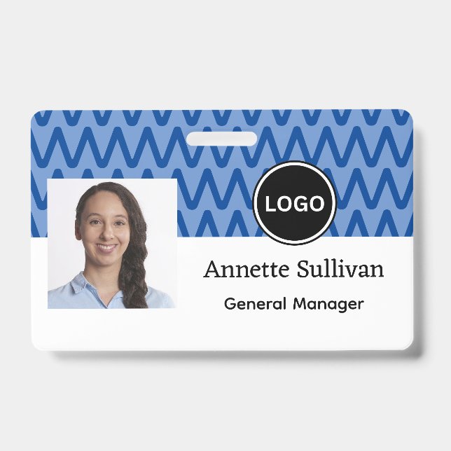 Blue Chevron | Company Logo & Bar code | Employee ID Badge (Front)