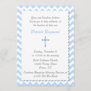 Blue Chevron Custom Baptism Invitation