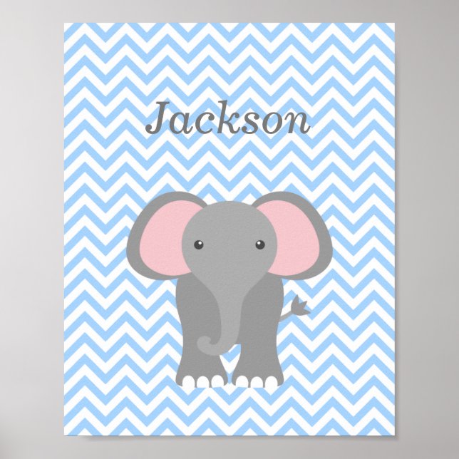 Blue Chevron Elephant Personalized Nursery Decor (Front)