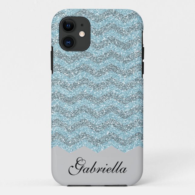 Blue Chevron Faux Glitter Case-Mate iPhone Case (Back)