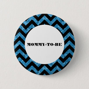Blue Chevron Glitter Baby Shower Button