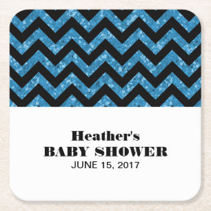 Blue Chevron Glitter Baby Shower Coasters