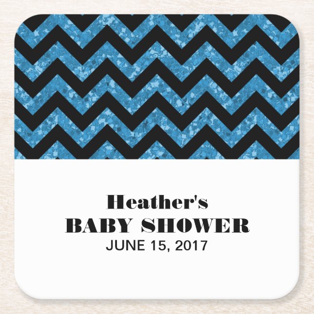 Blue Chevron Glitter Baby Shower Coasters (Front)