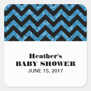 Blue Chevron Glitter Baby Shower Stickers