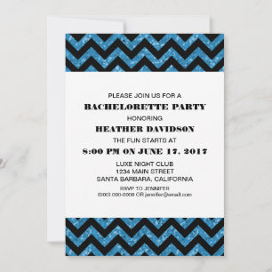 Blue Chevron Glitter Bachelorette Party Invitation