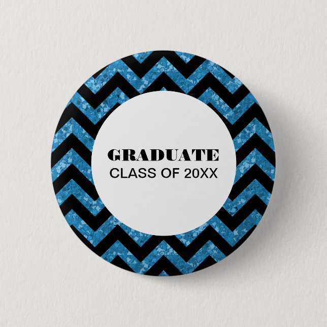 Blue Chevron Glitter Graduation Button (Front)