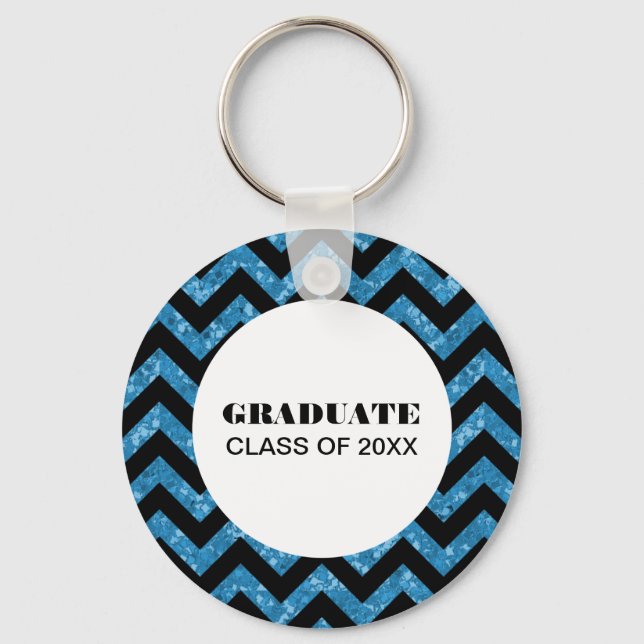 Blue Chevron Glitter Graduation Keychain (Front)