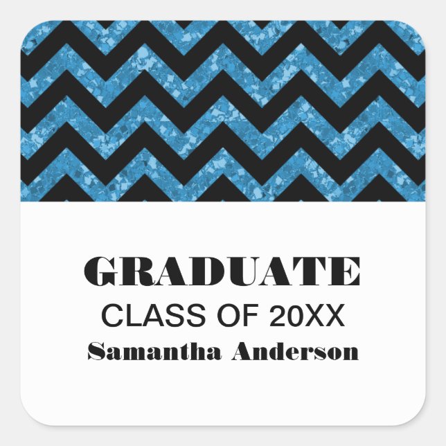 Blue Chevron Glitter Graduation Stickers (Front)