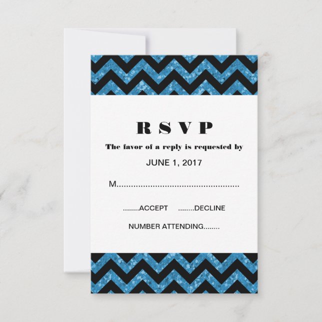 Blue Chevron Glitter Response Card (Front)