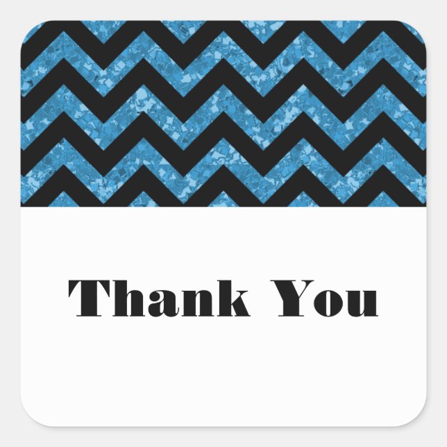 Blue Chevron Glitter Thank You Stickers (Front)
