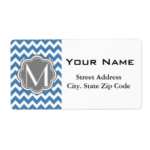 Blue Chevron, Grey Floral Custom Monogram