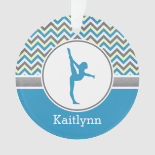Blue Chevron Gymnast Personalised w/ Monogram Ornament